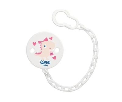 Wee Baby 901 Desenli Emzik Askısı Dinozor beyaz üzei pembe kalp fiyonk - Wee Baby
