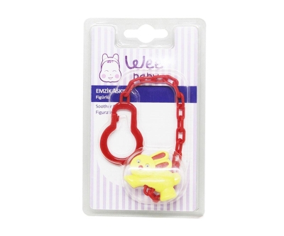 Wee Baby 903 Figürlü Emzik Askısı - Sarı Ayı Kırmızı Sap - Wee Baby