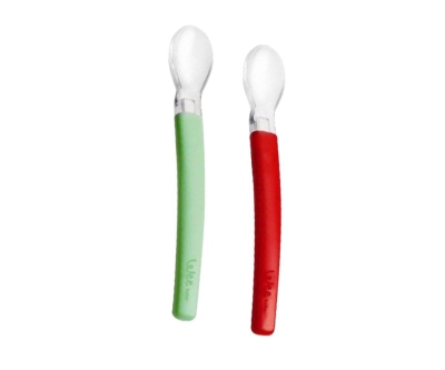 Wee Baby Baby Silikon Uçlu Mama Kaşığı (2 Li Paket) Kırmızı-Yeşil - Wee Baby