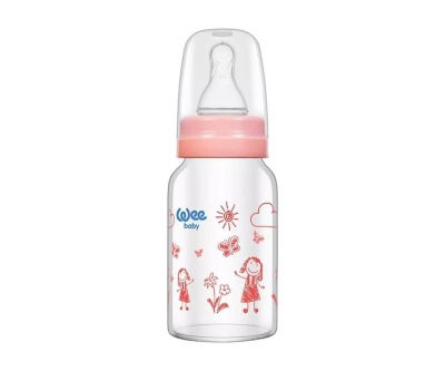 Wee Baby Isıya Dayanıklı Cam Biberon 120 ml - Pembe - Wee Baby